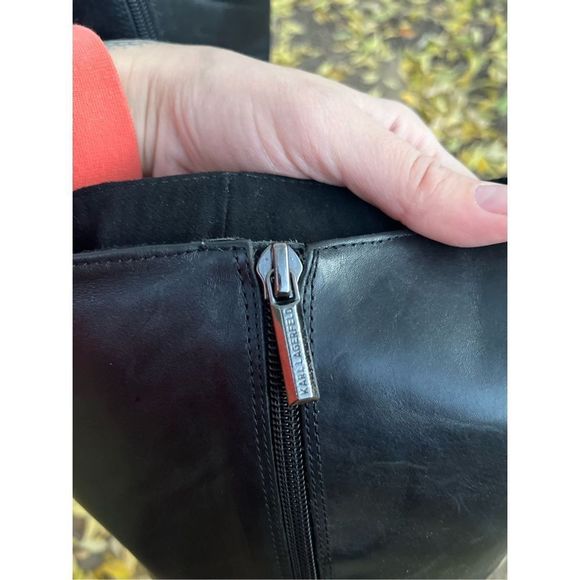 Karl Lagerfeld Paris Leather Boots 6.5 M Low Heel Mod 60s Style - Picture 5 of 16